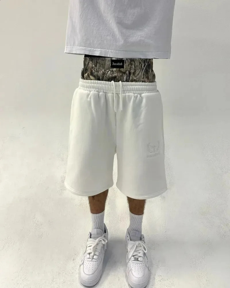 Y2K shorts cotton bag camouflage double waist embroidered sweater shorts Harajuku mens hip-hop high waisted streetwear 241231