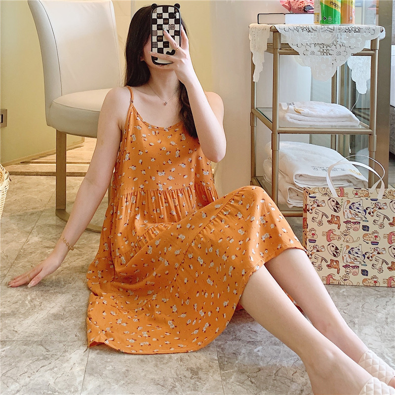 B614-New crepe long-sleeved nightdress for women in spring and summer Thin, simple and comfortable to wear as outerwear Women's mid-length jumpsu
