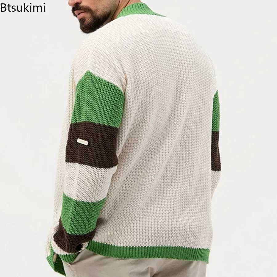 New Arrival Mens autumn and winter sweaters fashionable green loose contrasting color knitted cardigan wool sweater office long sleeved mens cardigan 