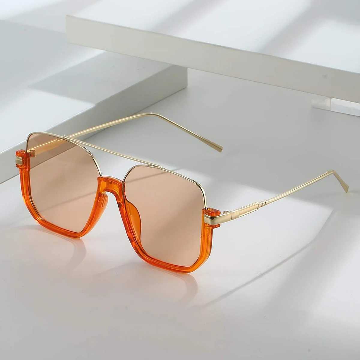 Fashion Vintage Big Square Sunglasses Half Metal Frame UV400 Sun Shades Women Men Tren Brand Design Sun Glasses EyewearXJ250102