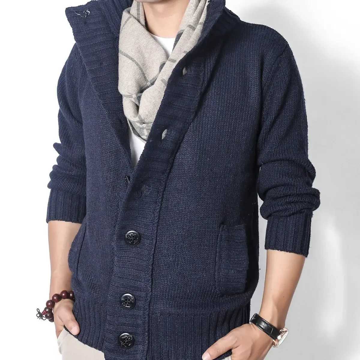 High Quality Korean style jacket colorful long sleeved autumn and winter knitted cardigan mens solid high-quality and fashionable Y2k mens sweater T25