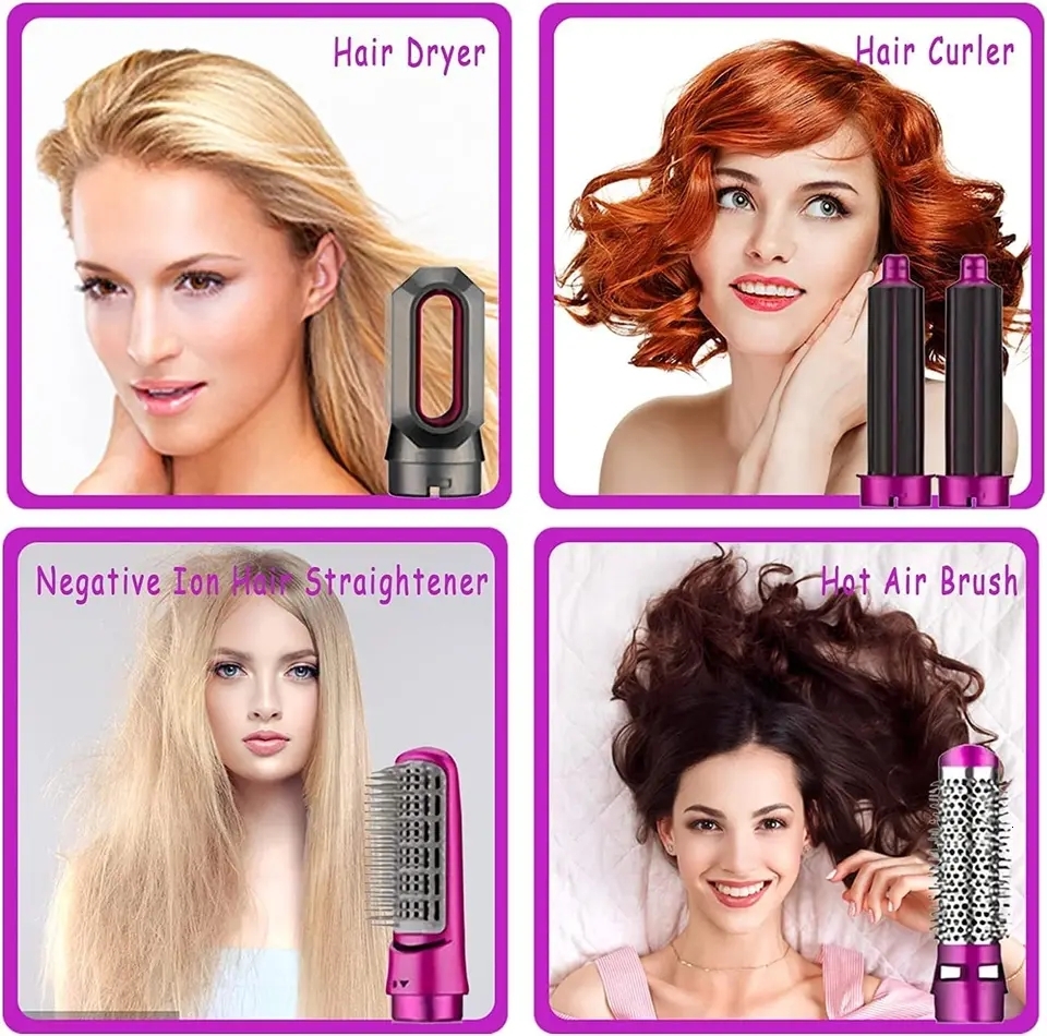 5 In 1 Hair Dryer Curler Set Upgraded Negative Ions Hair Dryer Hot Comb Brush Curg Iron Air Wraps