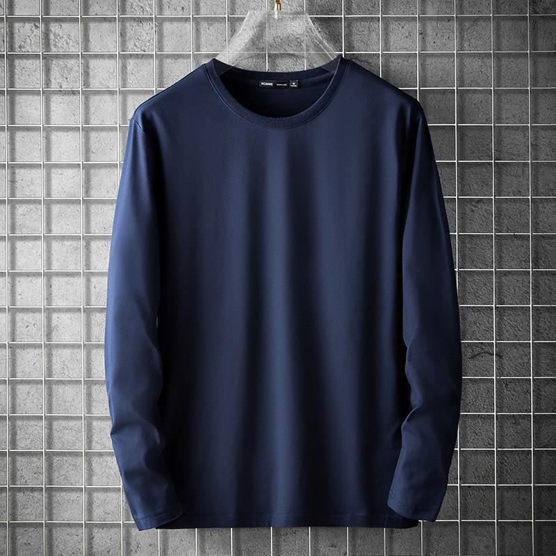 Mens T-shirt mens long sleeved base shirt versatile interior autumn clothes white solid color T-shirt autumn clothes round neck casual top