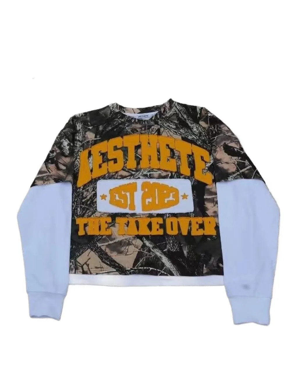 Camouflage Pattern Y2k Clothes American Womens T-shirt Splicing Graphic T Shirts Loose Lettered Long Sleeves Top Style Tops 241231