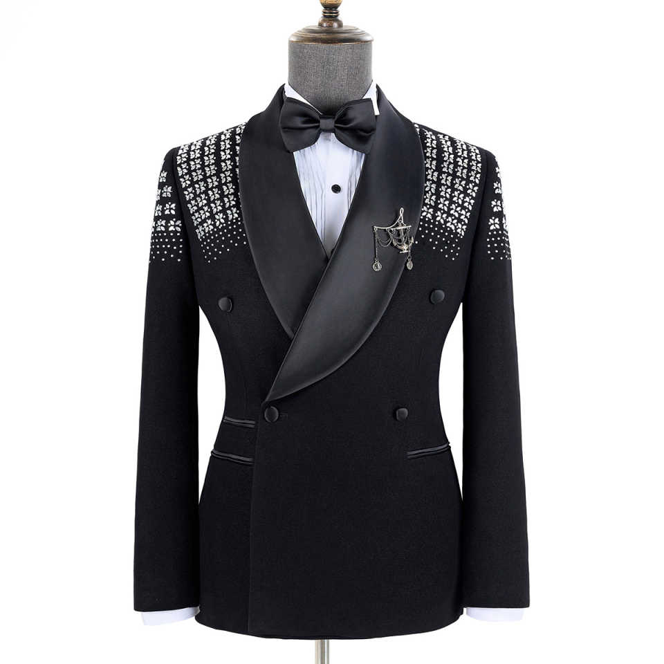 Luxury Men Suits 2 Piece Set Jacket Pants Shawl Lapel Wedding Tuxedos Double Breasted Party Event Groom Tuxedo suit Customized