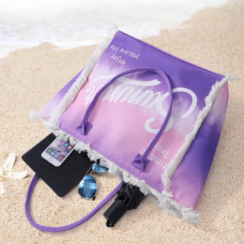 Shoulder Bags Colorful Canvas Tote Women Fashion Tassels Handbag Female Vintage Large Capacity Beach Bag zhanyishengli