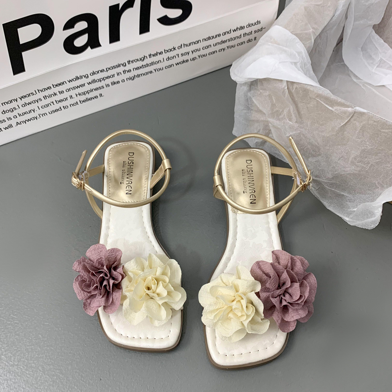 Free shipping flat sandals for womens designer sandals champagne beige green Summer beach slippers size 35-40