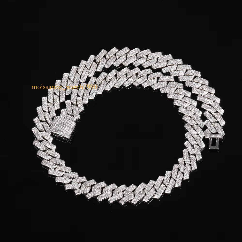 Iced Out 13mm Mens Miami k Necklace Hip Hop Lad Dia Bg Prong Cuban Chain