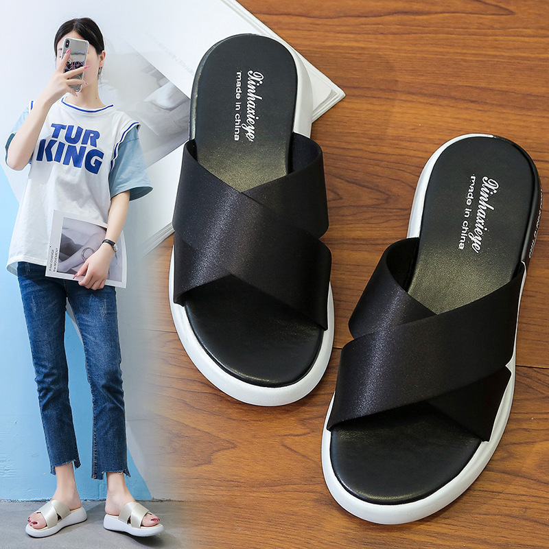 Women S Ddmywed Summer With Thick Soles And Sloping Heels Outdoor Wear New Fashionable Semi Drag Beach Slippers For Pregnant Chinese Brand Shoes F Ddm