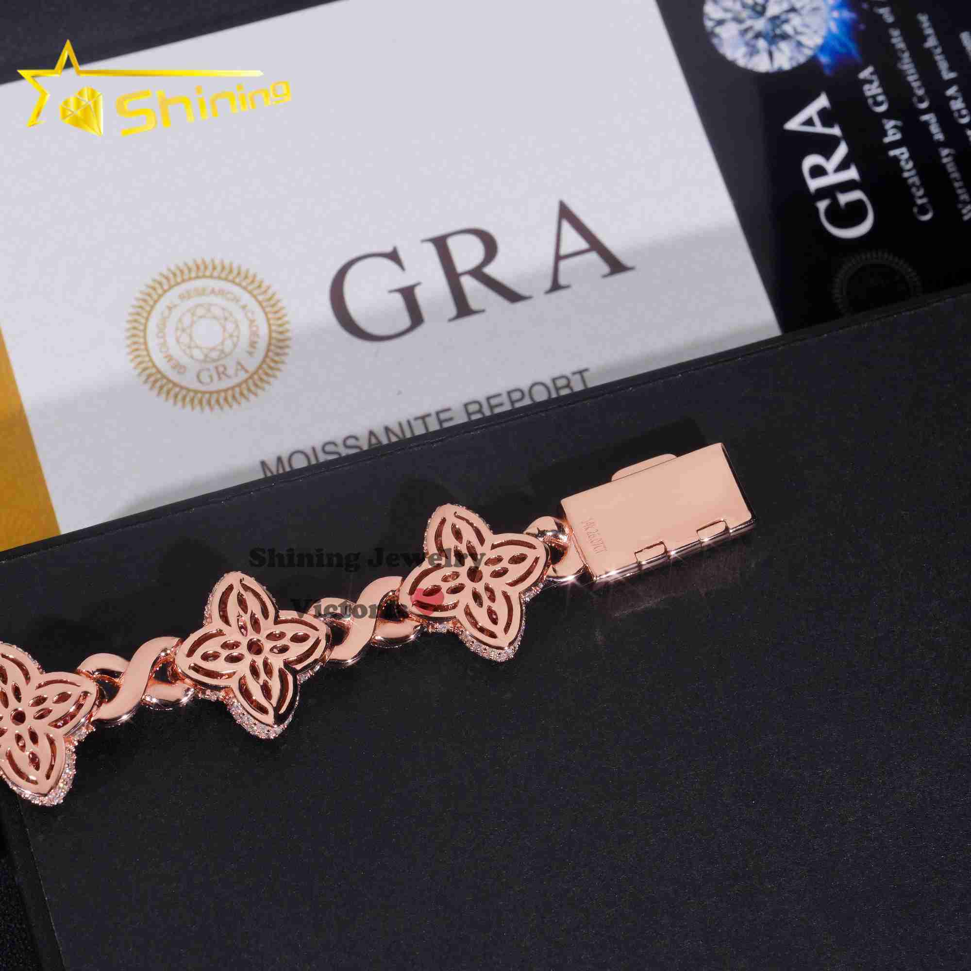2024 New Arrivals Rose gold Plated Moissanite Men Bracelet With Pink Moissanite Iced Out Infinity Link Clover Cuban Bracelet