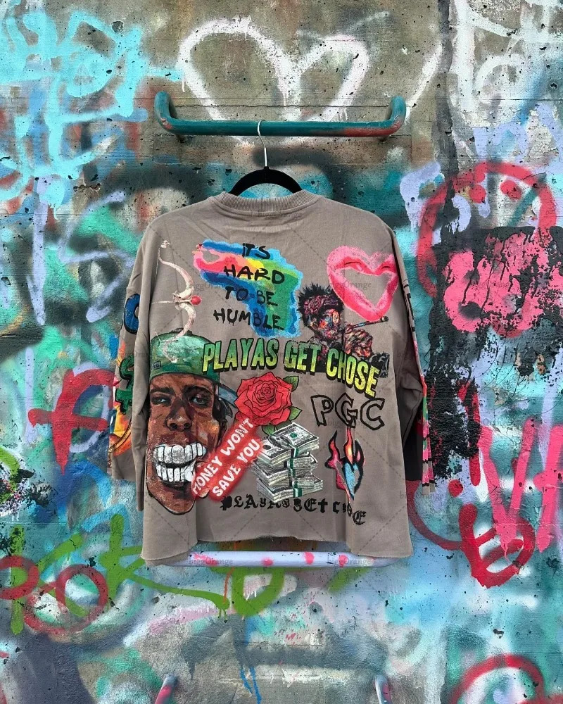 High Street Trend Harajuku Y2K Personalized Printed Loose T-shirt Men Retro Classic Punk Rock Casual Versatile Top Women 241231