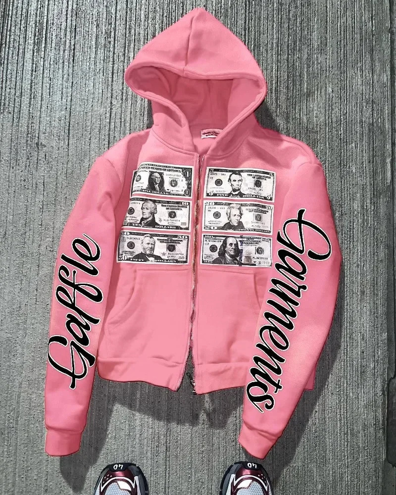 Fashionable Street Mens Zipper Hoodie Letter Printed Jacket Harajuku Mens and Womens Hip Hop Gothic Sportswear Hoodie 241231