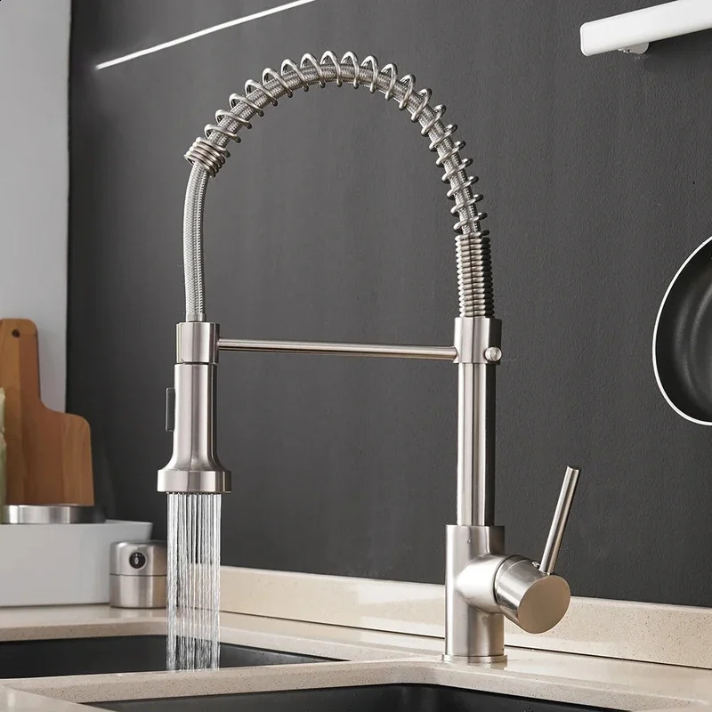 Matte Black Pull Down Kitchen Faucet Chrome Dual Modes Nozzle Cold Water Mixer Crane Tap Brass Spring Sink Faucets 241223