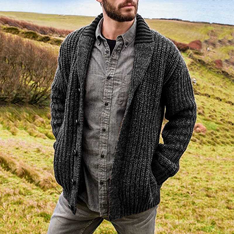 High Quality Mens Winter Cardigan Sweater Solid Shawl Collar Cardigan Sweater Button Down Cable Knitted Sweater Casual Coat Males Clothing T250102