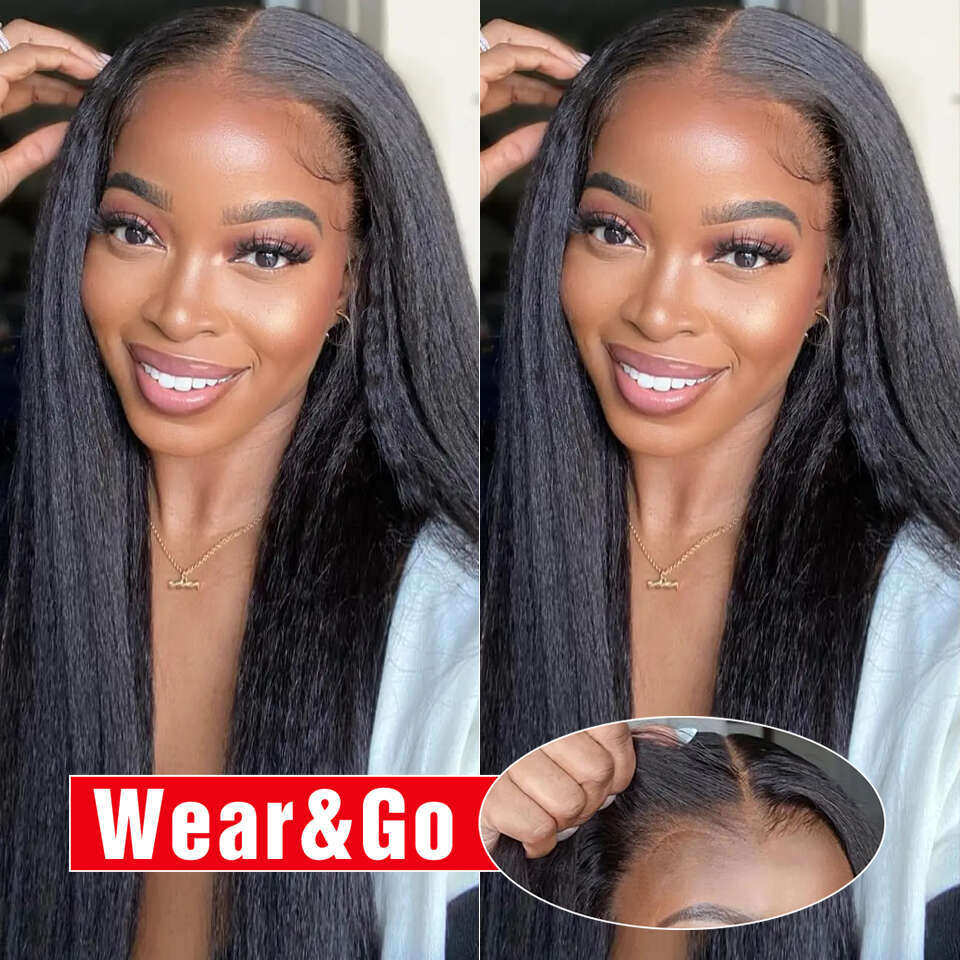 Yaki Kinky Straight Glueless Wig Human Hair Ready To Wear And Go Preplucked 13X6 HD Lace Frontal Wigs For Women
