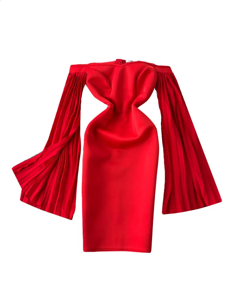 XFPV Womens Dress with Slant Collar Shining Sleeves Solid Color High Waist Folded Zipper Elegant Tank Top Fashion Spring and Autumn 2025 SM9499 241231