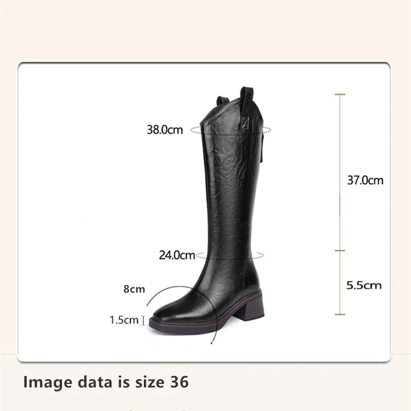 AIYUQI Women Long Boots British Style Genuine Leather Women's High Boots Natural Wool Western Cowboy Boots Women