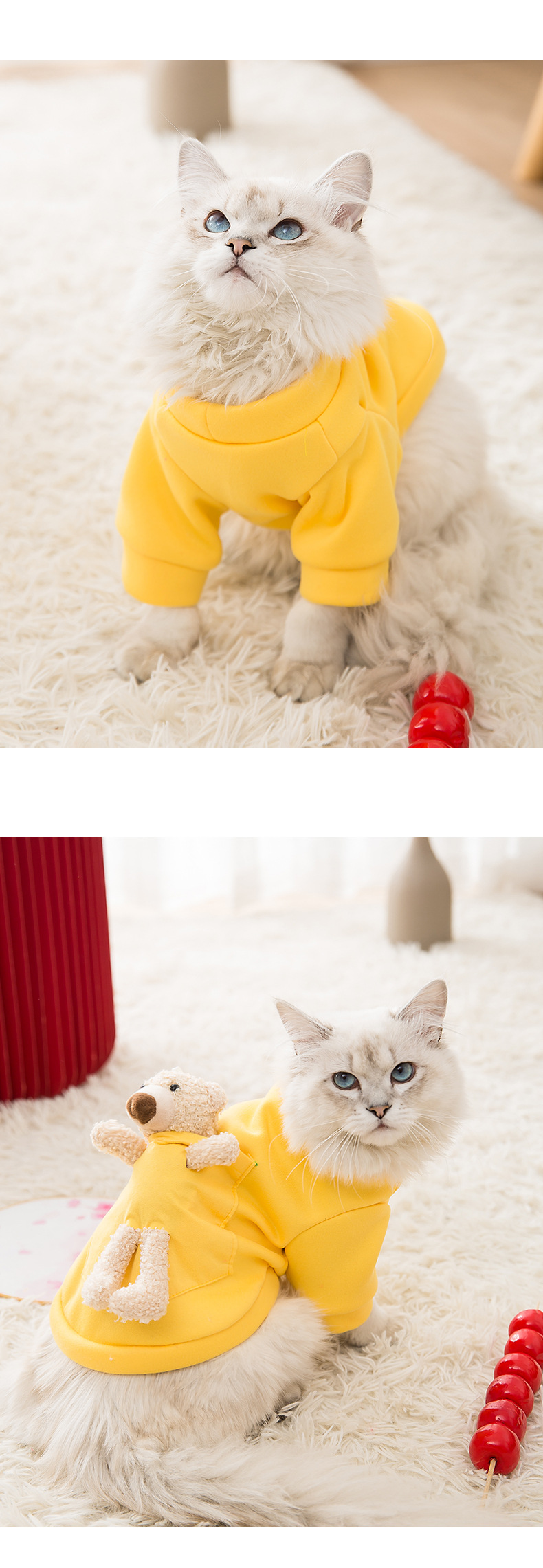 Autumn and Winter Thin Veet Cat Hoodie Kitten Warm Cartoon Two Leg Pet Dog Clothes