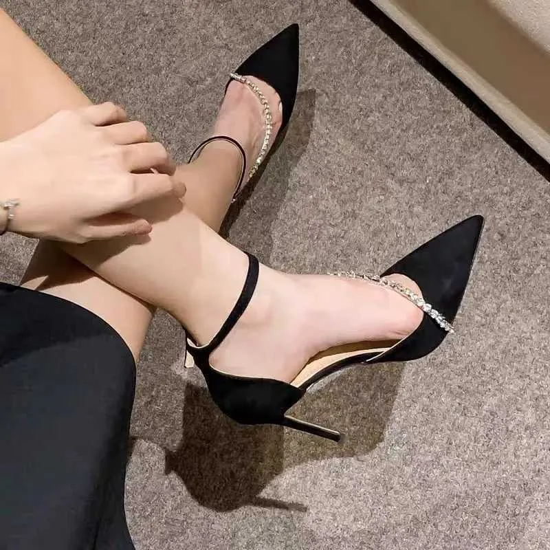 2023 Kmeioo Elegant Wedding Shoes Woman Ankle Strap Sandals Jewel Thin Brideshoes Pointed Toe High Heels Slingback PumpsC241014