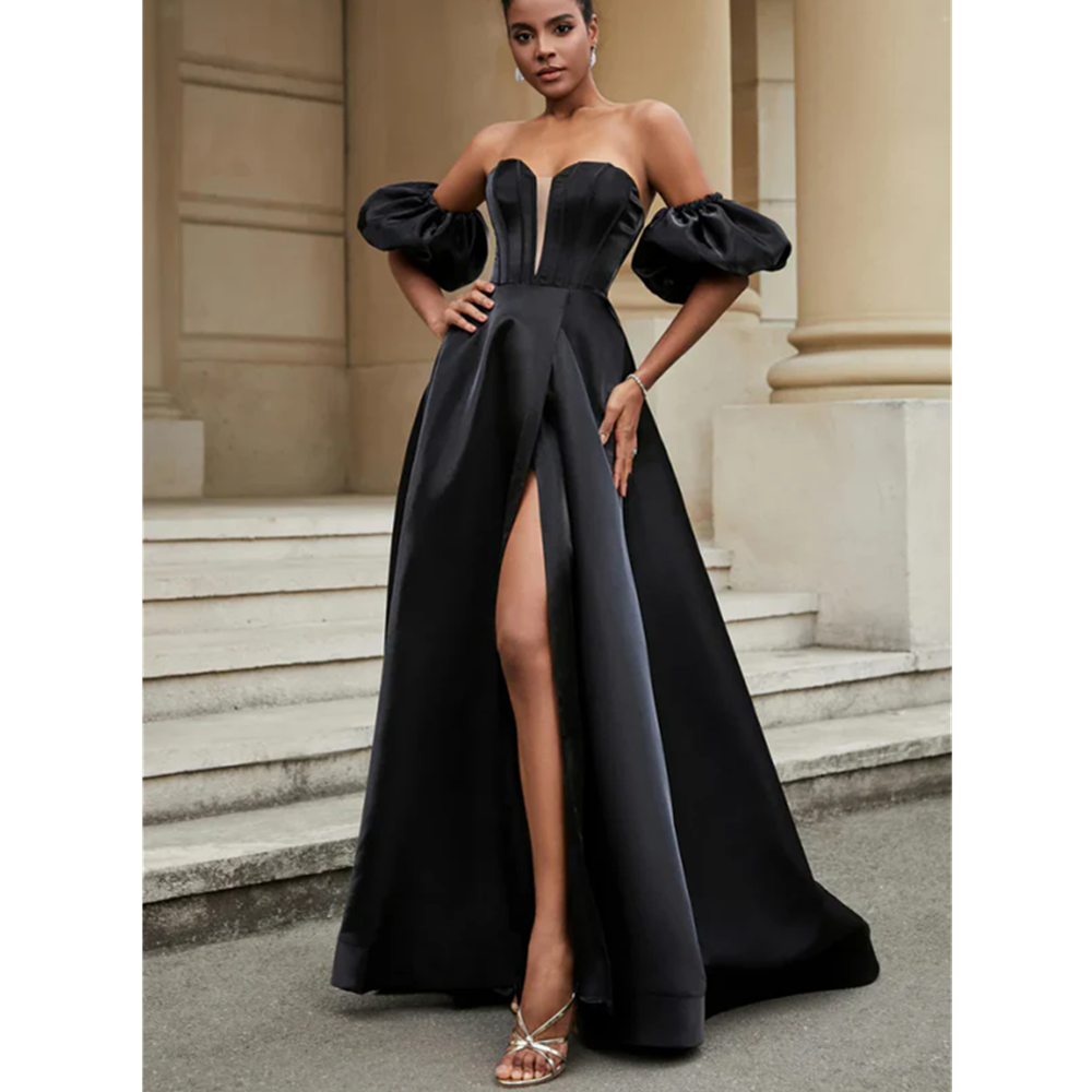 Plus Size Black Prom Dresses Special Occasions Sexy Side Split Formal Evening Gowns Second Reception Dress Engagement Gown Vestido De Novia