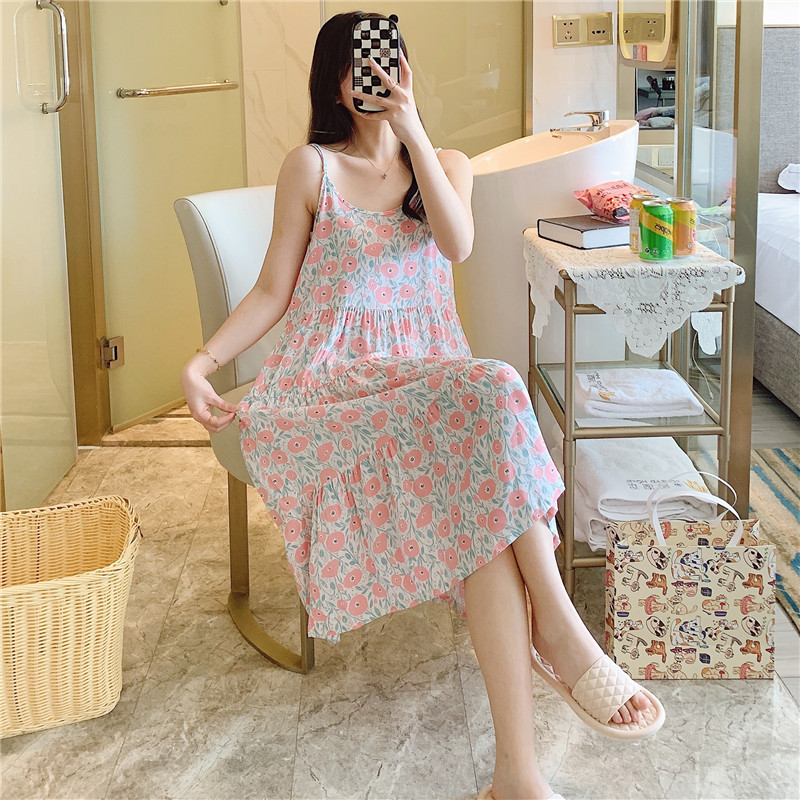 B614-New crepe long-sleeved nightdress for women in spring and summer Thin, simple and comfortable to wear as outerwear Women's mid-length jumpsu