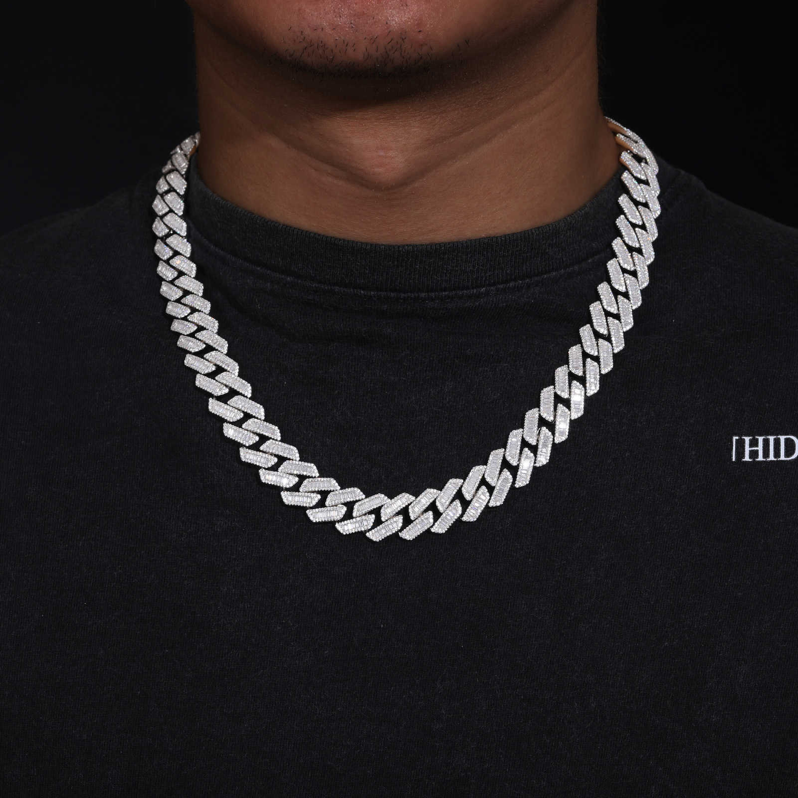 Pass Diamond Tester 14mm Baguette Moissanite Cuban Link Chain 925 Sterling Silver VVS Mossanite Diamond Iced Out Mens Necklace