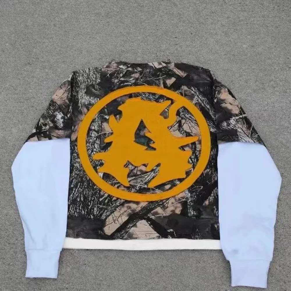 Camouflage Pattern Y2k Clothes American Womens T-shirt Splicing Graphic T Shirts Loose Lettered Long Sleeves Top Style Tops 241231