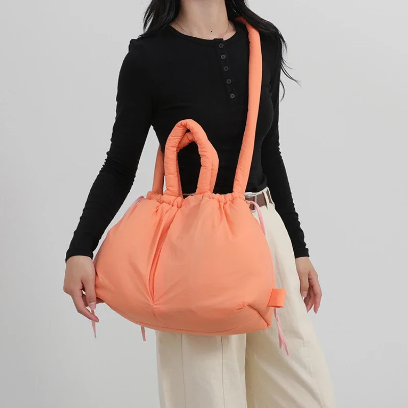 Casual Nylon Padded Tote Bag Soft Puffer Women Shoulder Crossbody Bags Simple Vintage Large Capacity Handbags 250106