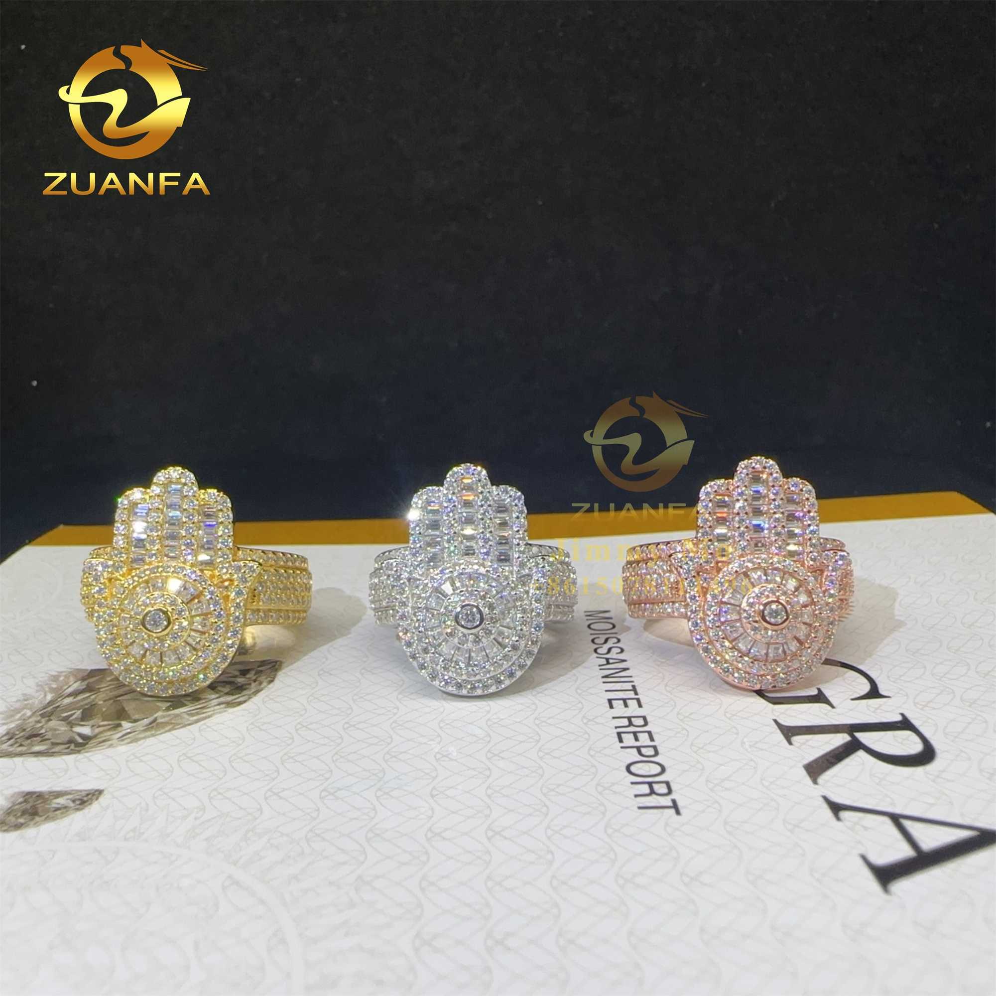 New Arrivals Buss Down Pass Diamond Tester 925 Sterling Silver VVS Moissanite Diamond Hip Hop Iced Out Hamsa Ring Men