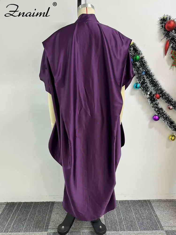 Znaiml Elegant African Purple Maxi Dress Womens V-neck Half Sleeve Straight Loose Evening Dress Party Festival Club Vestidos 241231