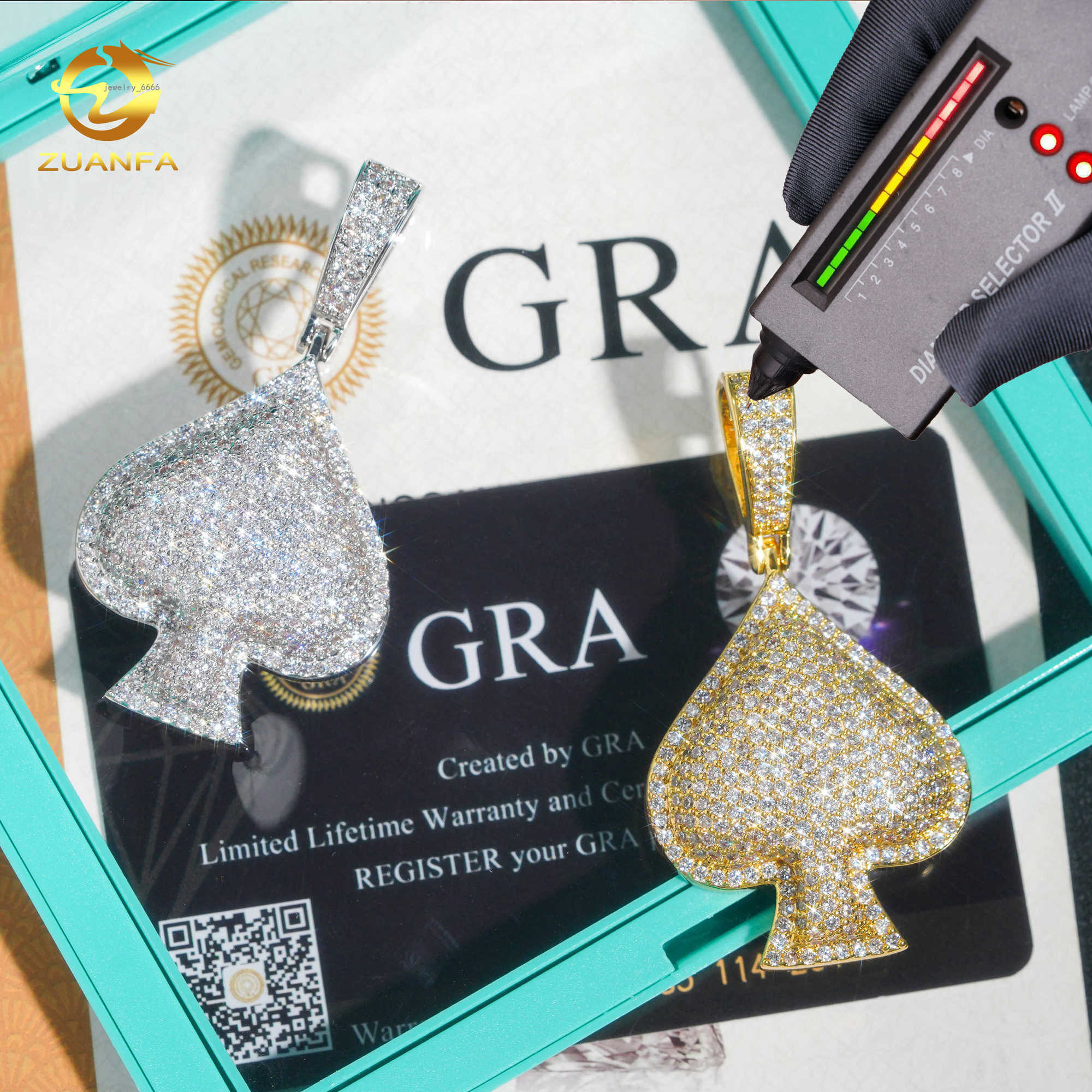 Fashion Playing Card Spade Custom Pendant 925 Silver Hip Hop pendant Bling Heart Spade VVS Moissanite Pendant for necklace