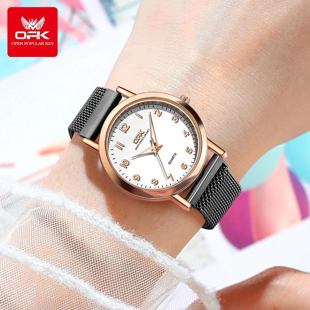 OPK 8115 Womens Watches Simple Fashion Oirginal Wristwatch for Female Stainless Steel Mesh Strap Waterproof Luminous Reloj 241225