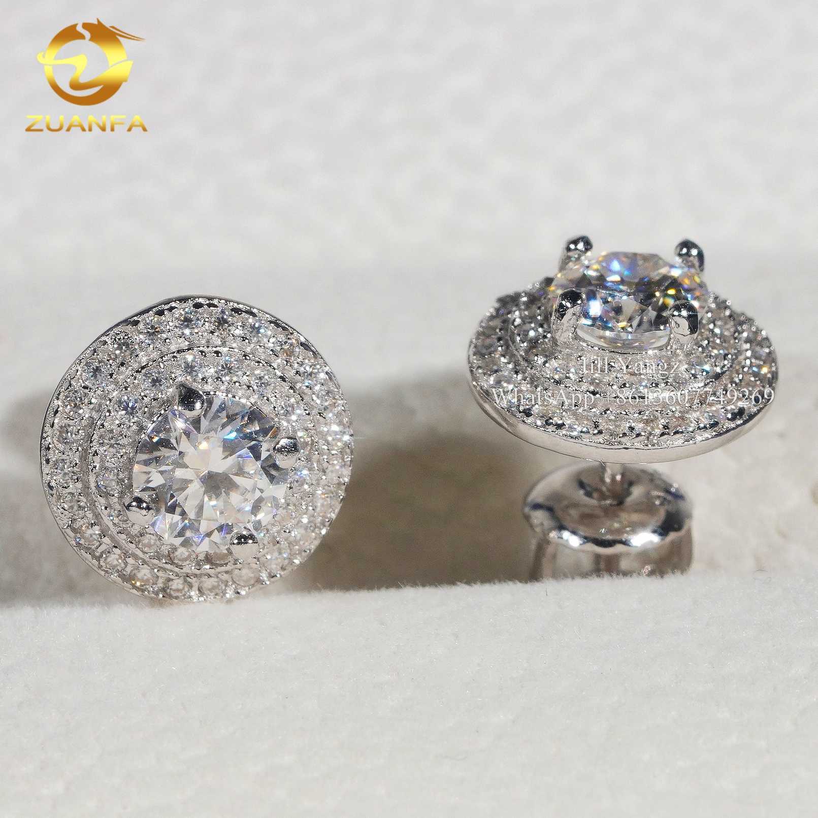 925 Sterling Silver VVS Moissanite Circle Stud Earrings Factory Wholesale White Gold Plated Ear Studs