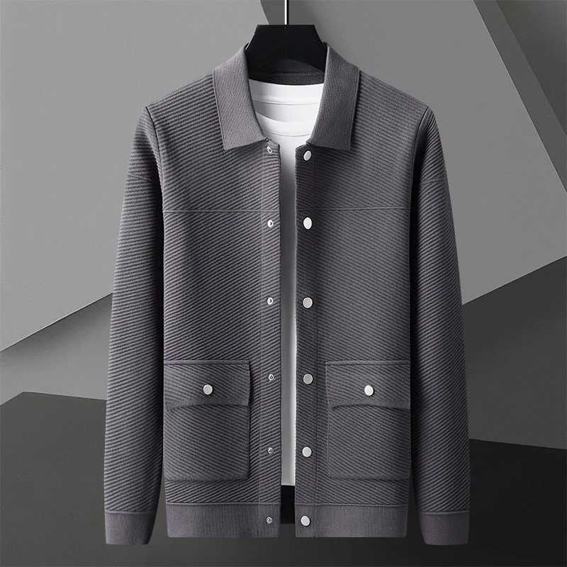 High Quality High end retro solid color knitted cardigan wool sweater mens autumn fashion lapel warm casual jacket luxury sweater T250102
