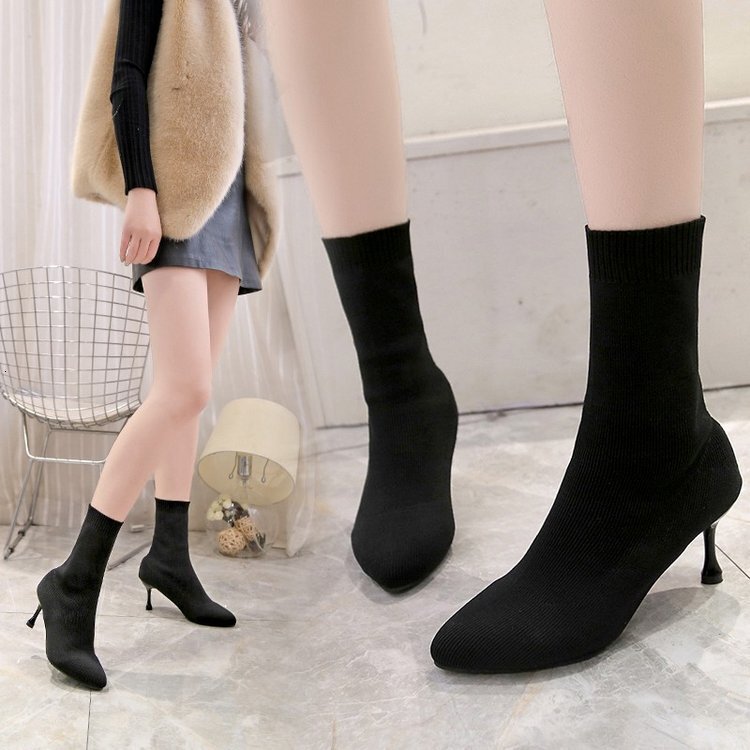 And Ddmywed Spring Autumn New Woolen Elastic Knitted Thin Heel Socks Pointed Martin Boots For Women Chinese Brand Shoes F Ddmysaturn