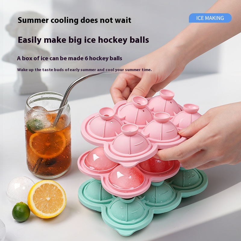 Food grade silicone ice grid spherical household 6-connected ice hockey mold spherical ice cube