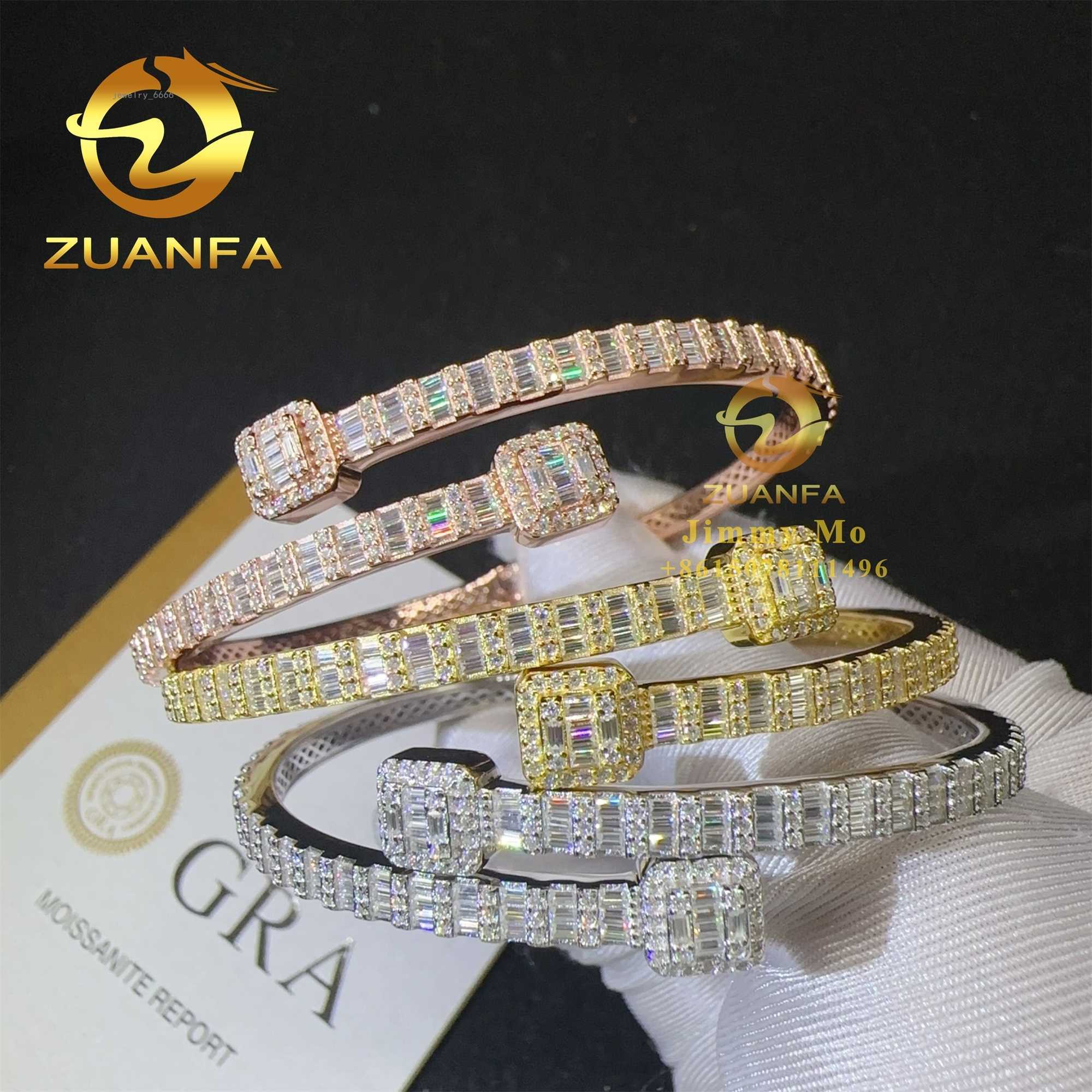 New Arrivals Fashion Men Jewelry 925 Silver Iced Out Hip Hop Jewelry VVS1 Baguette Moissanite Diamond Bracelet Bangle Men