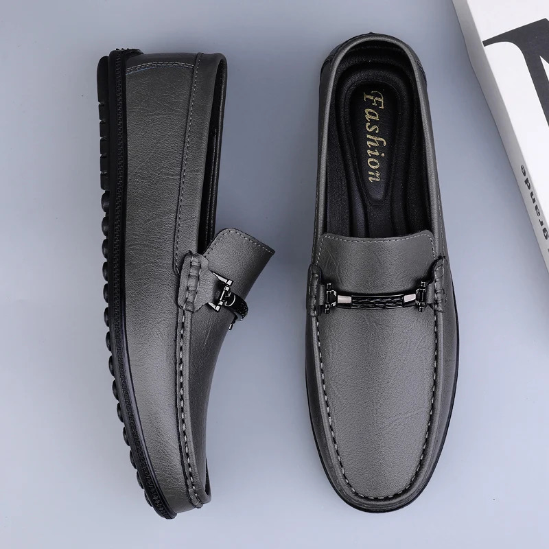 Metal Buckle Blue Loafers Genuine Leather Mens Slip on Shoes Comfortable Men Casual Shoes Male Driving Footwear Breathable Mens 250102