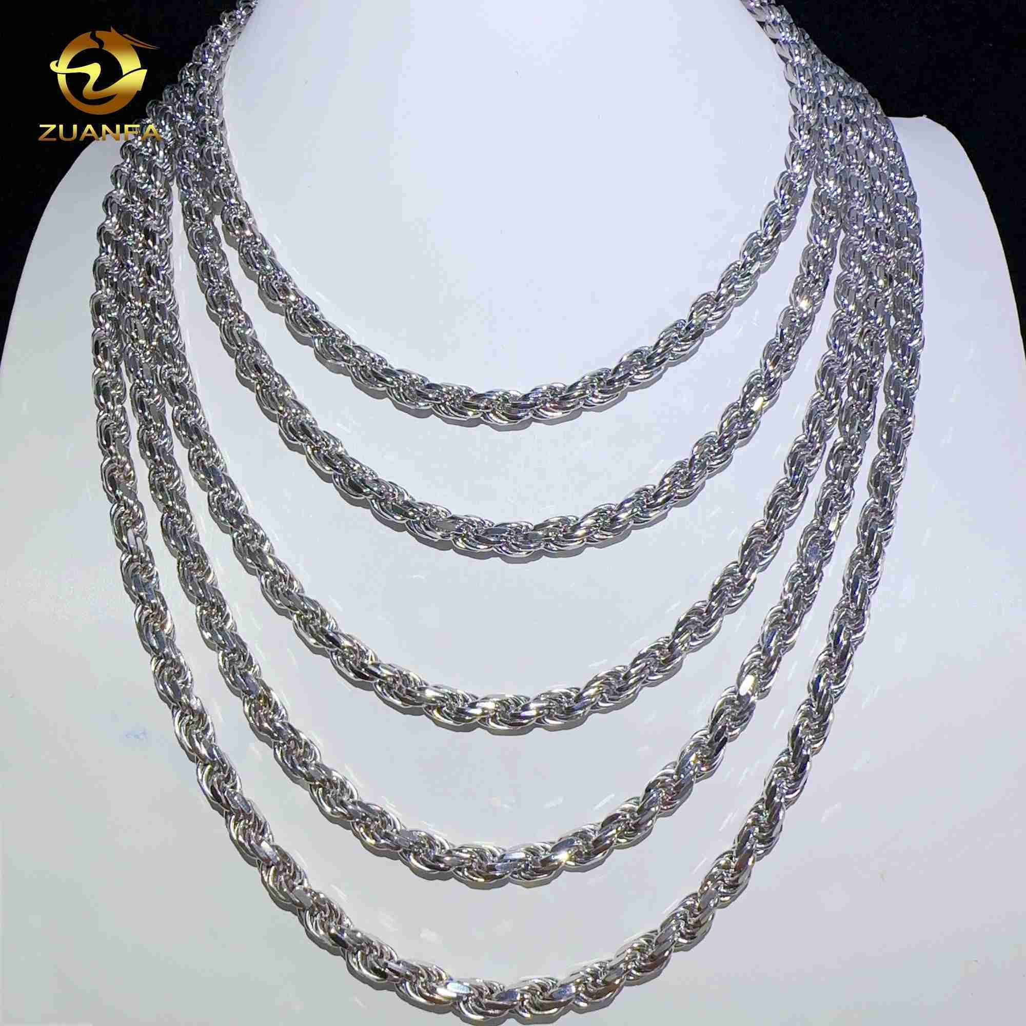 Fashion hip hop 6mm 925 Sterling Silver necklace with moissanite clasp Iced out Rope Chains for men women