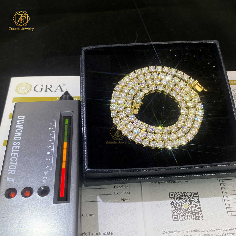 Factory Wholesale Vvs Moissanite Tennis Chain 3MM 4MM 5MM High Quality 10K Gold Plated 925 Silver Find Jewelry Necklace Bracelet