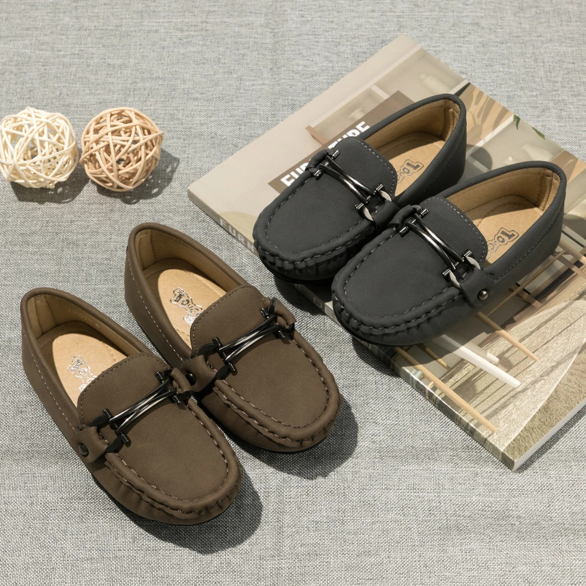 Spring Summer Kids Shoes Boy Girl Casual Shoes Breathable Brown Rubber Sole Childrens Boys Girls Flat Leather Shoes Moccasins 250102