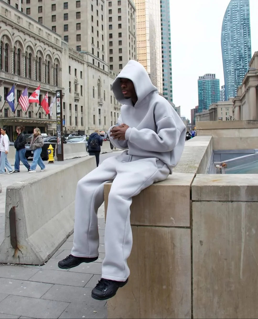 American street For Men Two Piece Fashion Solid Color Fleece Oversized Sweatshirt Suit Y2K Harajuku Hip Hop Slacks Jogging Pants 241231