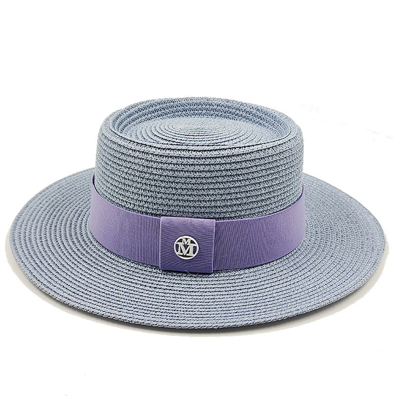 Summer Straw Sun Hats for Women Ladies Fashion Flat Brim Ribbon Beach Hat Travel Dress Cap chapeau femme 240419