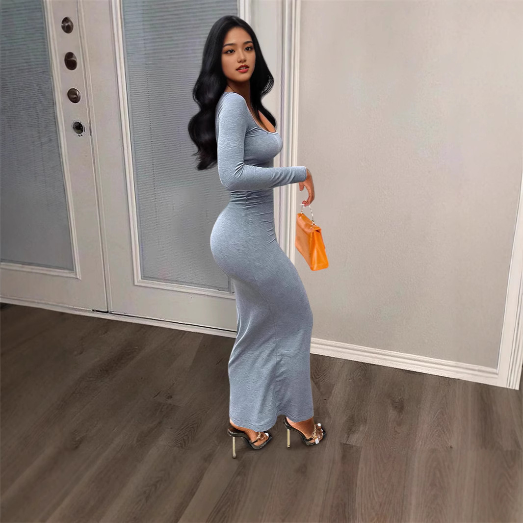 Womens Dress Autumn New Style Elegant Plain Color Slim Fit Hip Hugging Skirt