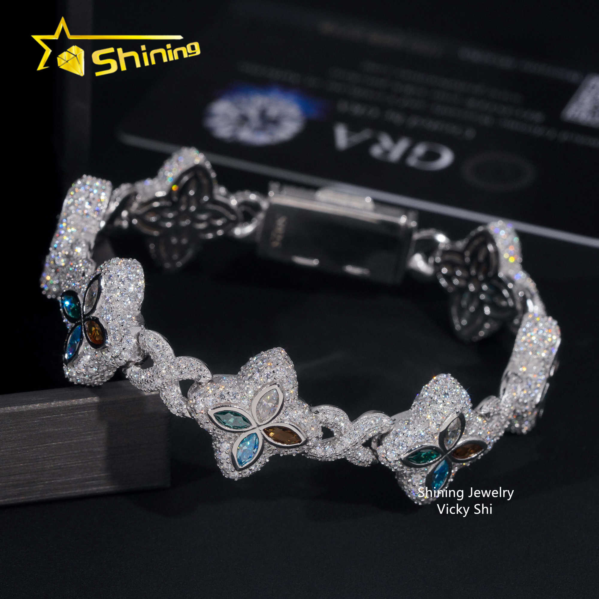 Hot Selling Lab Grown Diamond Cuban Clover Bracelets 925 Sterling Silver Iced Out Hip Hop Infinity Moissanite Cuban Bracelet