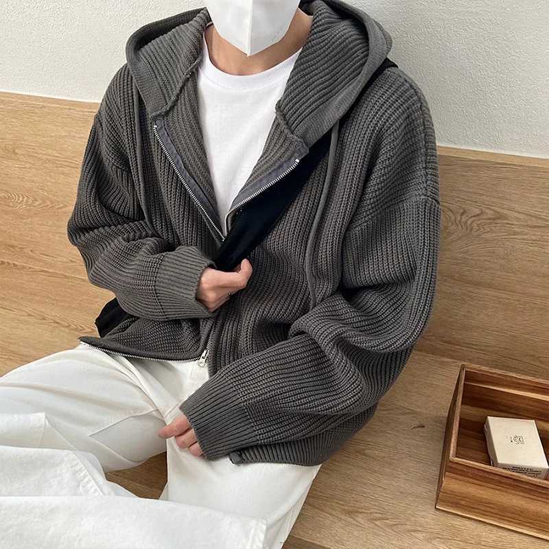 High Quality Hat knitted sweater mens autumn and winter cardigan sweater zipper sweater mens fashion clothing Japanese style street clothing casual ja