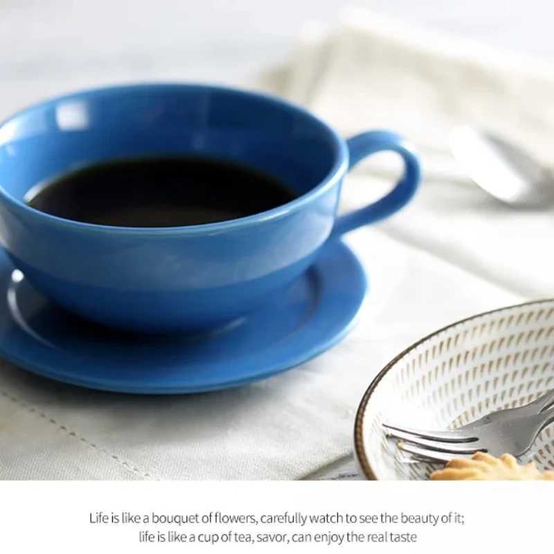 250ml Cappuccino Coffee Cup Set with Plate Floral Cup Latte Cup Multiple Colors European Milk Mug Gift Set Breakfast Drinkware Y251125