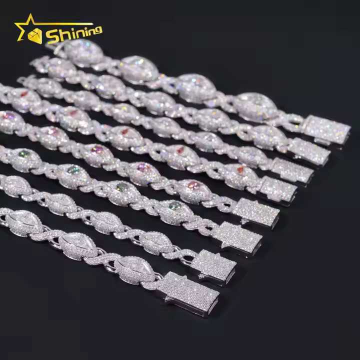 Hip Hop Jewelry Hot Style Eyes Design Cuban Chain Sterling Silver 925 Mutil-color Moissanite Luxury Cuban Link Chain