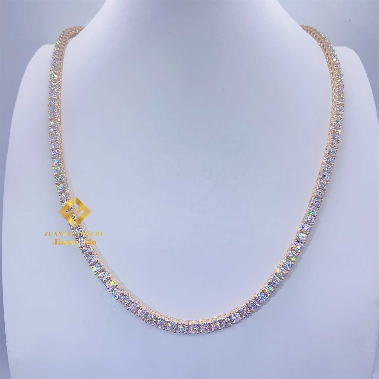 Customized 10k Real Yellow Gold Iced Out Jewelry Hip Hop Chain GRA Certificates 4MM VVS Moissanite Cluster Tennis Chain Necklace