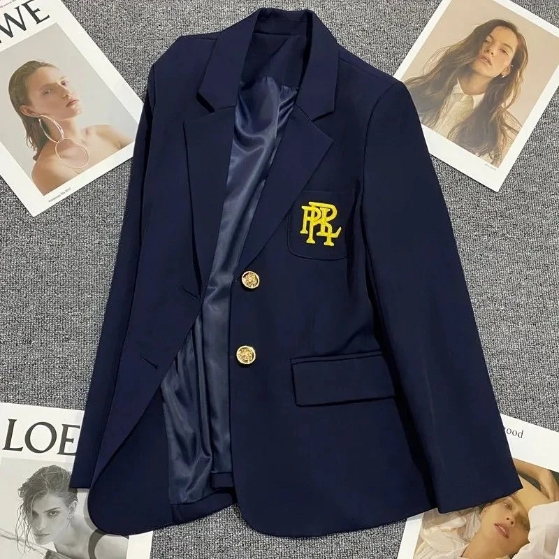 Casual letter embroidered suit jacket for women 2025 new style 2 colors slim fit luxurious daily office college style